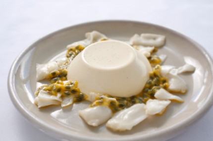 Coconut pannacotta with custard apple and passionfruit