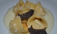 Ricotta Raviolo, Cauliflower Cream and Black Truffles